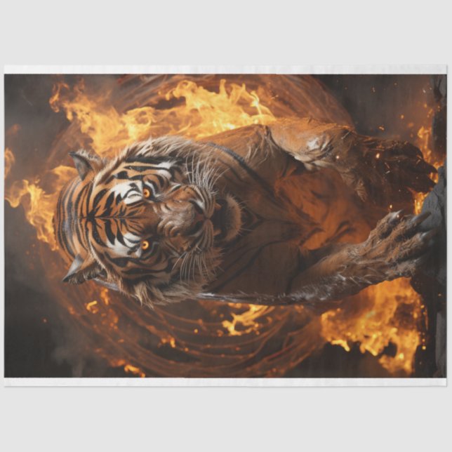 Papier Mousseline Découpage Majestic Wildlife Tiger Fire Art (Recto)