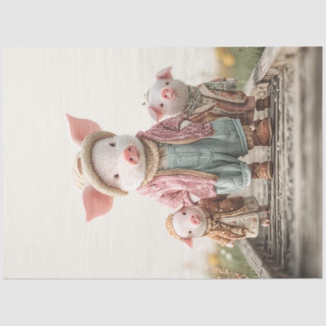 Papier Mousseline Découpage Mama Cochon & Piglets Famille Whimsical (Recto)