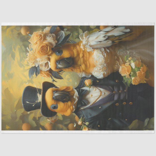 Papier Mousseline Découpage Mariage de perroquets de conure (Recto)