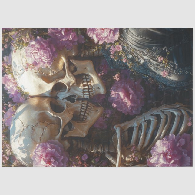 Papier Mousseline Découpage Mariage de squelette victorien en rose (Recto)