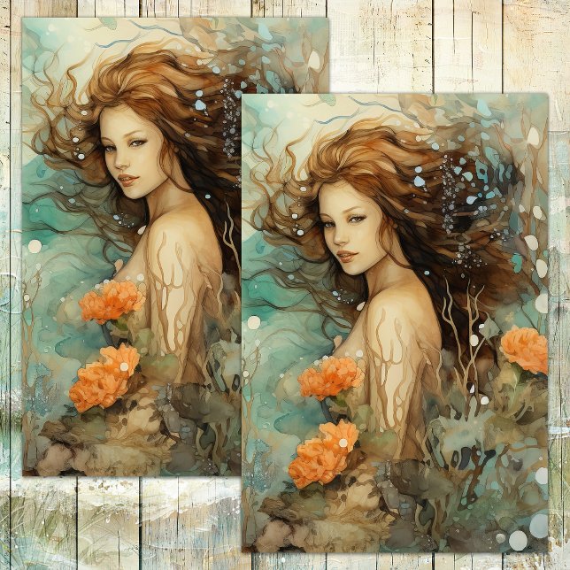 PAPIER MOUSSELINE DÉCOUPAGE MARITIME PRINCIPAL DE LA MER (SEA MAIDEN MERMAID DECOUPAGE TISSUE PAPER)