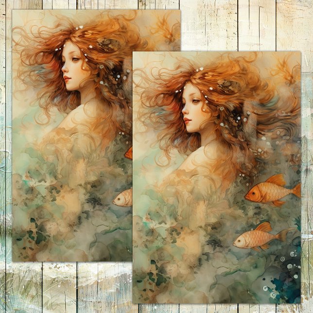 PAPIER MOUSSELINE DÉCOUPAGE MARITIME PRINCIPAL DE LA MER (SEA MAIDEN MERMAID DECOUPAGE TISSUE PAPER)