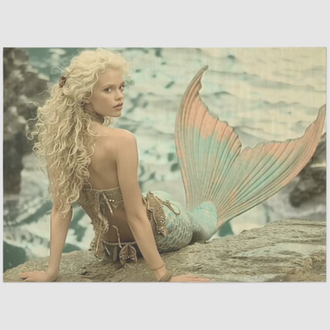 Papier Mousseline Decoupage Mermaid Above the Whispering Waves (Recto)