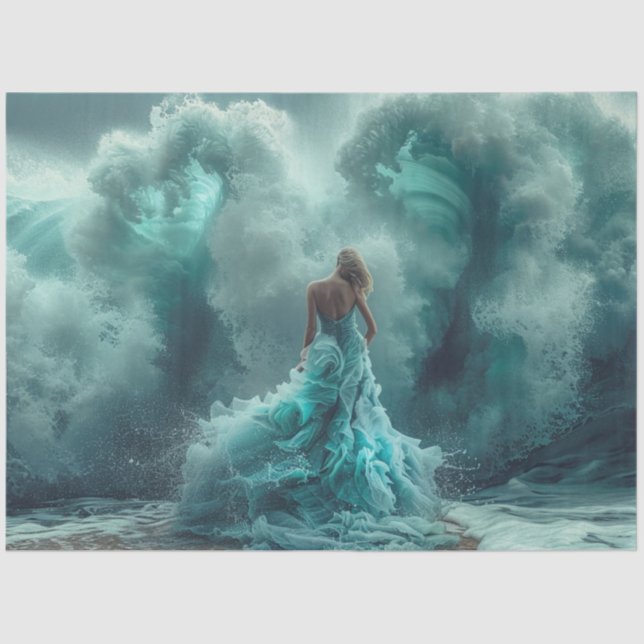 Papier Mousseline Découpage Mesmerizing Beach Femme Turquoise Vert (Recto)