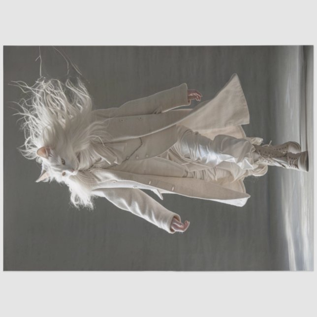 Papier Mousseline Découpage Mode Show Chat blanc vêtement blanc (Recto)