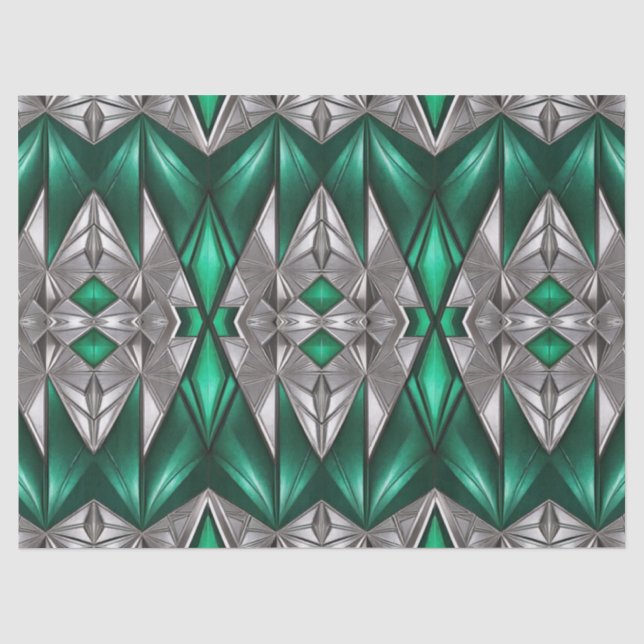 Papier Mousseline Découpage moderne émeraude et argent (Recto)