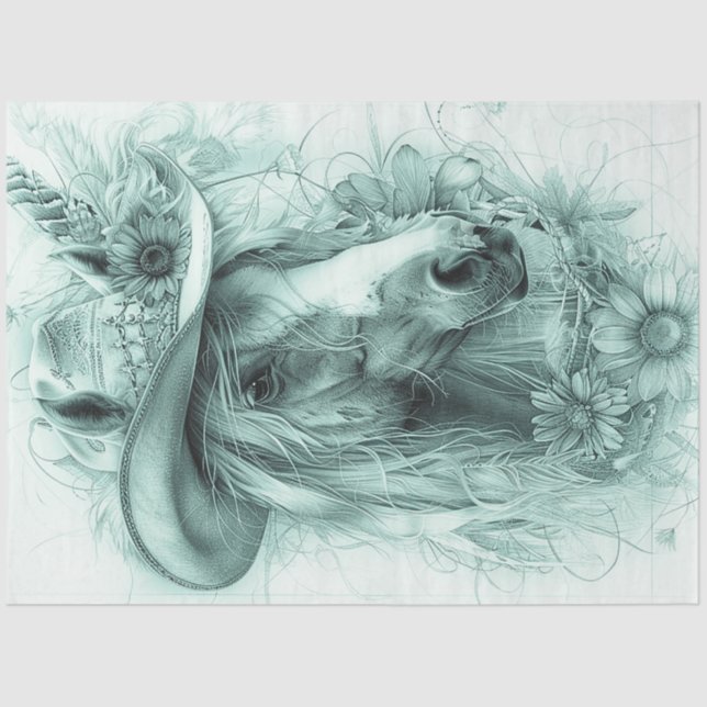 Papier Mousseline Découpage Monochromatique Whimsical Horse Portrait (Recto)