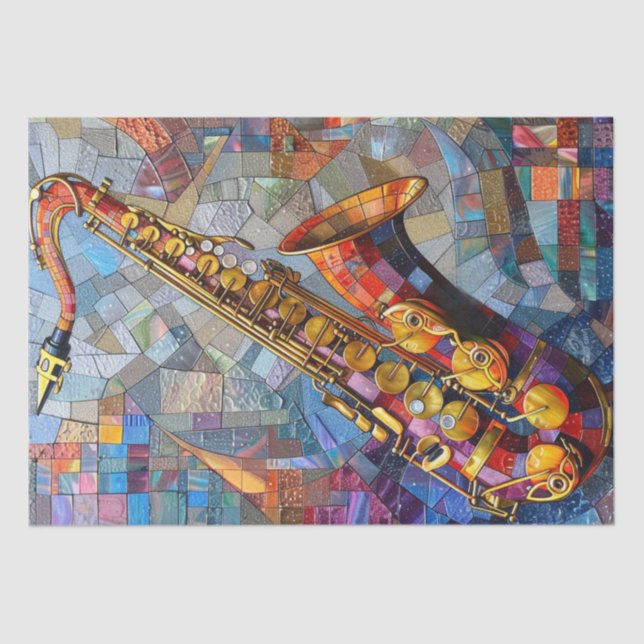 Papier Mousseline Découpage mosaïque oeuvre saxophone (Recto)