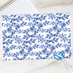 Papier Mousseline Découpage Motif bleu blanc à feuilles florales
