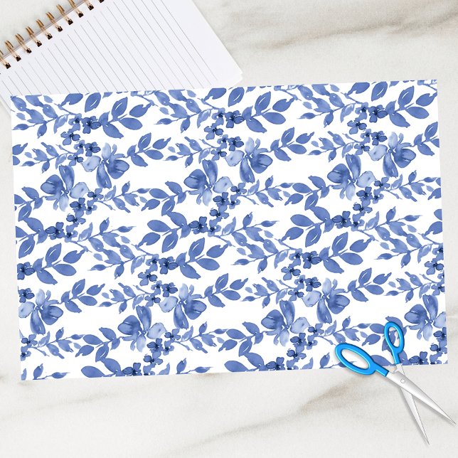 Papier Mousseline Découpage Motif bleu blanc à feuilles florales (Créateur téléchargé)