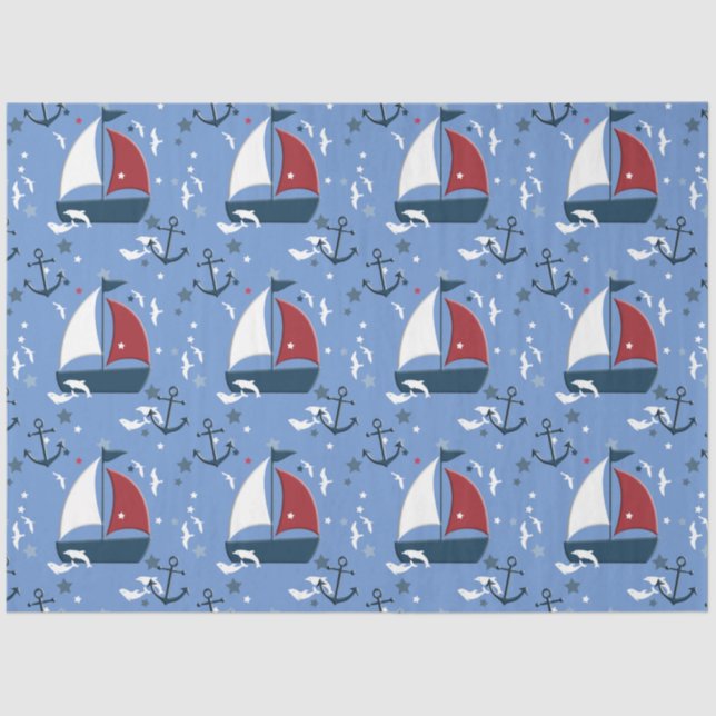Papier Mousseline Découpage Motif de bateau à voile nautique (Recto)