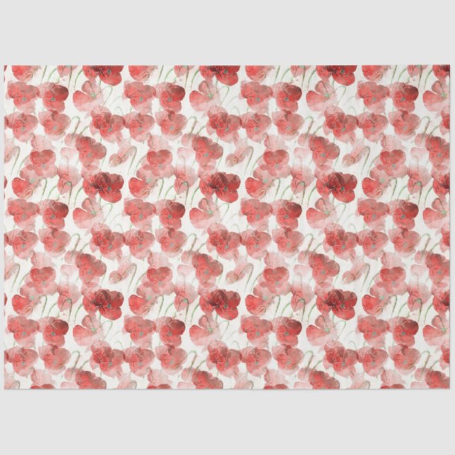 Papier Mousseline Découpage Motif de fleurs de pavot d'aquarelle (Recto)