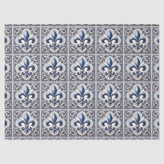 Papier Mousseline Découpage Motif en Carrelage bleu et blanc Fleur D (Recto)