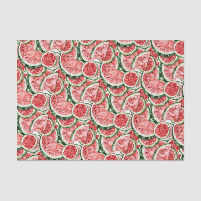 Papier Mousseline Découpage motif tranche de pastèque aquarelle (Recto)