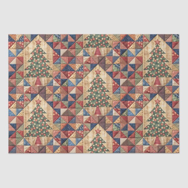 Papier Mousseline Découpage Motif Vintage Christmas Tree Quilt (Recto)
