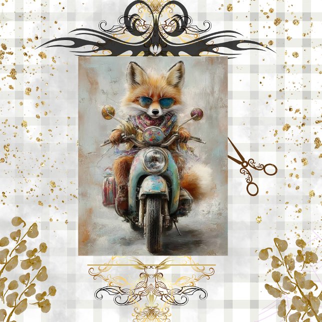 Papier Mousseline Découpage motocyclette à cheval Fox Whimsical (Créateur téléchargé)