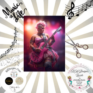 Papier Mousseline Decoupage Music Punk Rocker rose