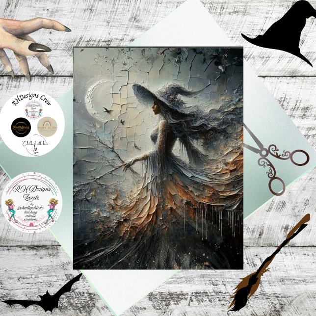 Papier Mousseline Decoupage Mystical Fantasy Woman Crescent Moon  (Créateur téléchargé)