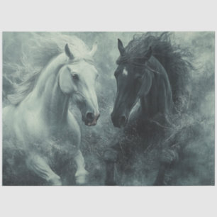 Papier Mousseline Découpage Mystique Cheval blanc noir puissant