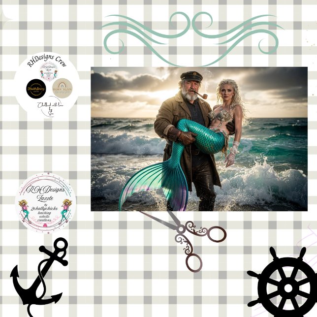 Papier Mousseline Decoupage Mythical Sailor Rescue Mermaid at Sea  (Créateur téléchargé)