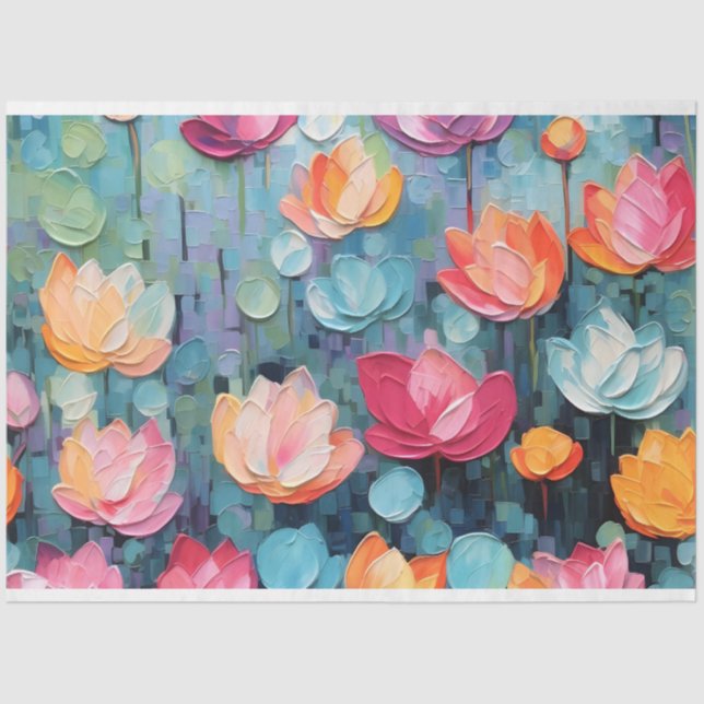 Papier Mousseline Découpage Nénuphar peint en aquarelle Pastel (Recto)