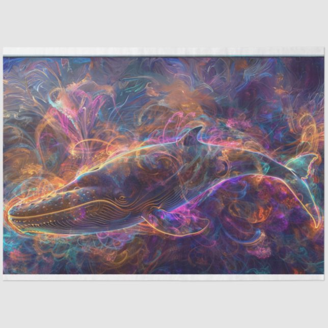 Papier Mousseline Découpage Neon Whale Art (Recto)