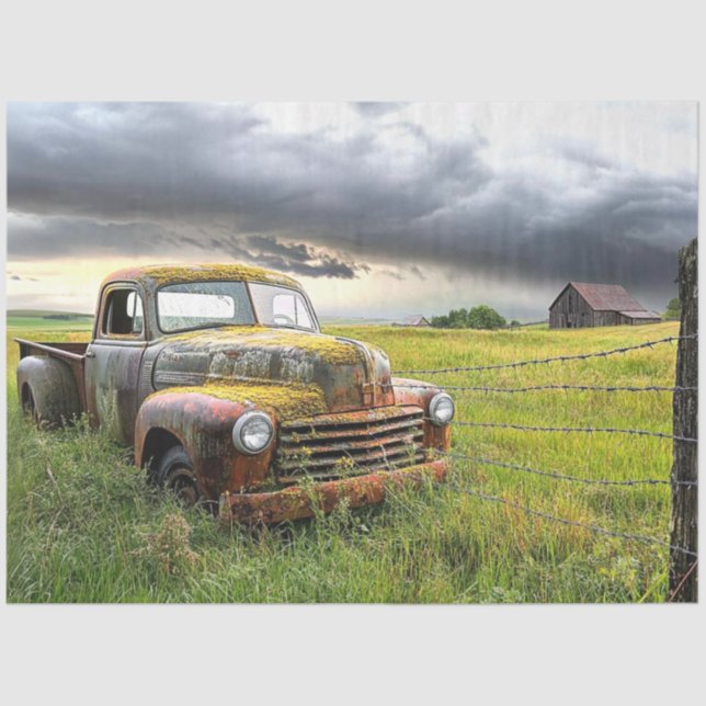 Papier Mousseline Découpage Nostalgale Rouille Camion Rouge Vielle g (Recto)