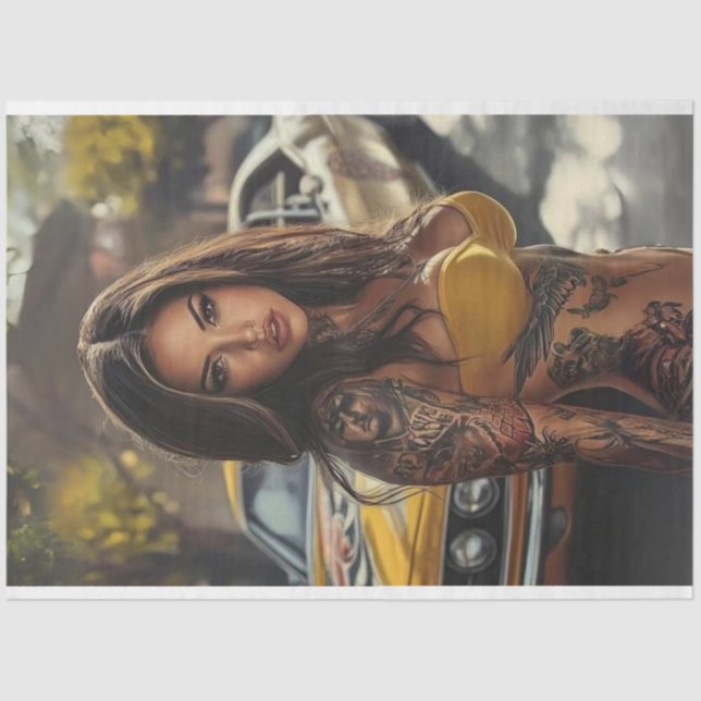 Papier Mousseline Découpage Nostalgale Voiture Muscle Belle Femmes (Recto)