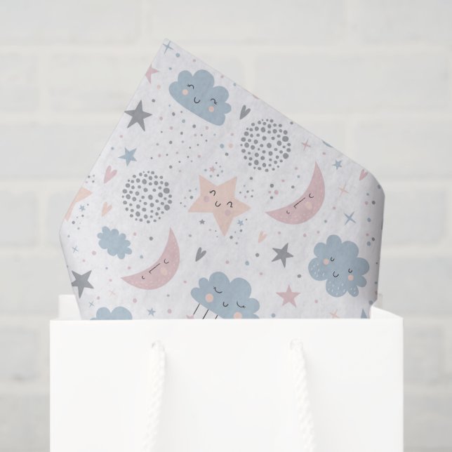 Papier Mousseline Découpage Nuages Lune Ciel étoilé Baby shower (Sac cadeau)