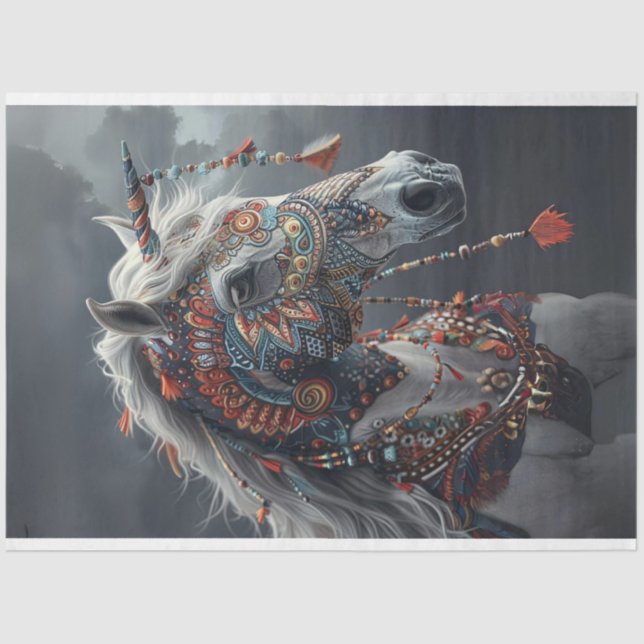 Papier Mousseline Découpage numérique indienne peinte par une tribu (Recto)