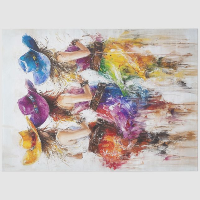 Papier Mousseline Découpage Occidentale Cowgirls Vibrantes Couleurs  (Recto)