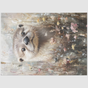 Papier Mousseline Découpage Otter Whimsical En Champ De Fleurs