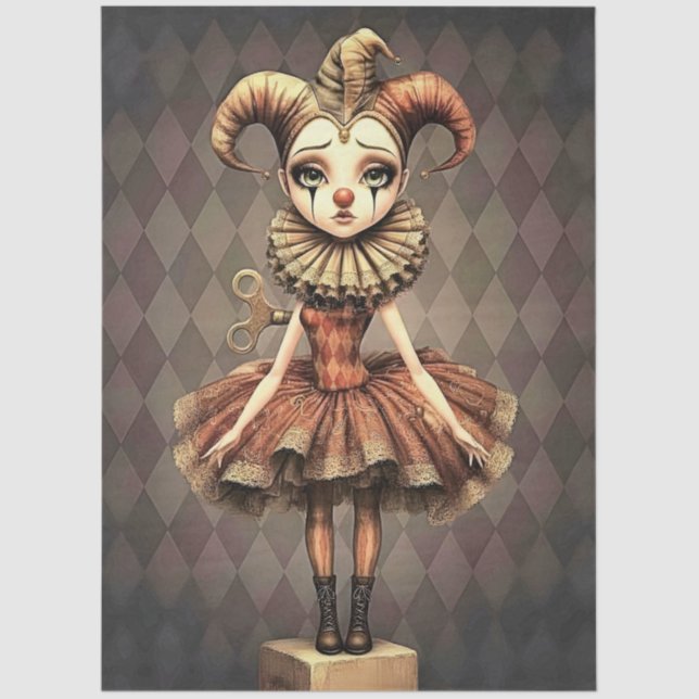 Papier Mousseline Decoupage Paper Melancholic Clown  (Recto)