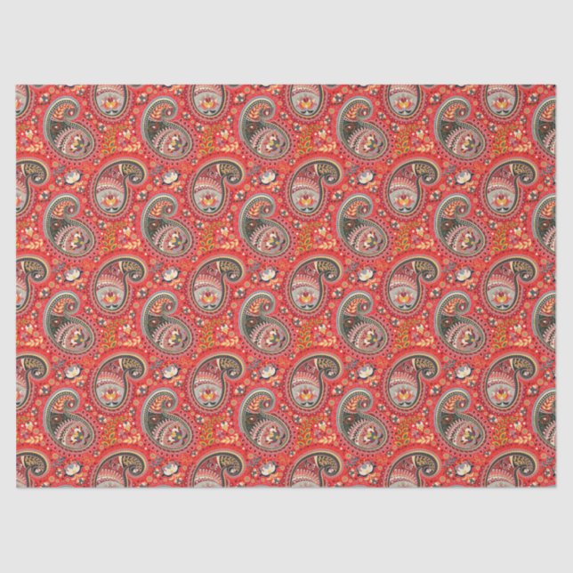 Papier Mousseline Découpage papier de tissus - Abstrait Paisley Red (Recto)