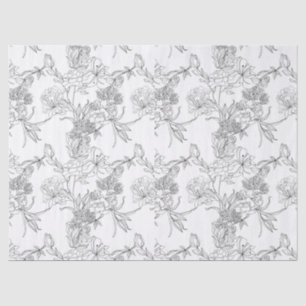 Papier Mousseline Découpage papier tissu - Design floral B/W