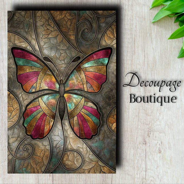 Papier Mousseline Découpage papillon en verre tendu (Stained Glass Butterfly Decoupage Tissue Paper)