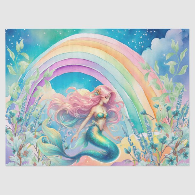 Papier Mousseline Découpage Pastel Rainbow & Mermaid (Recto)