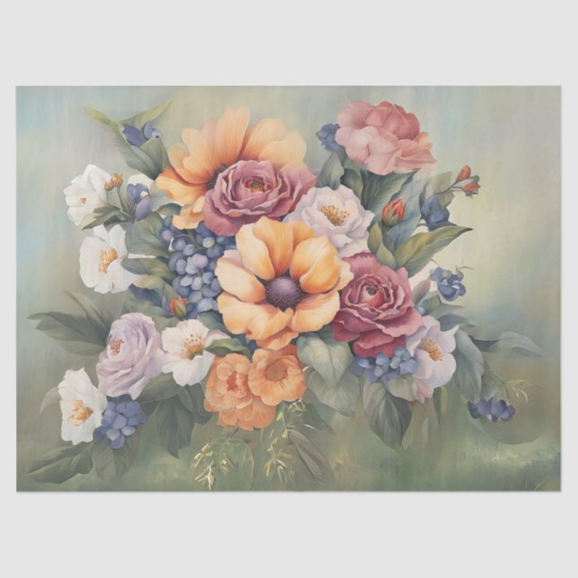 Papier Mousseline Découpage Pastels Floral Bouquet (Recto)