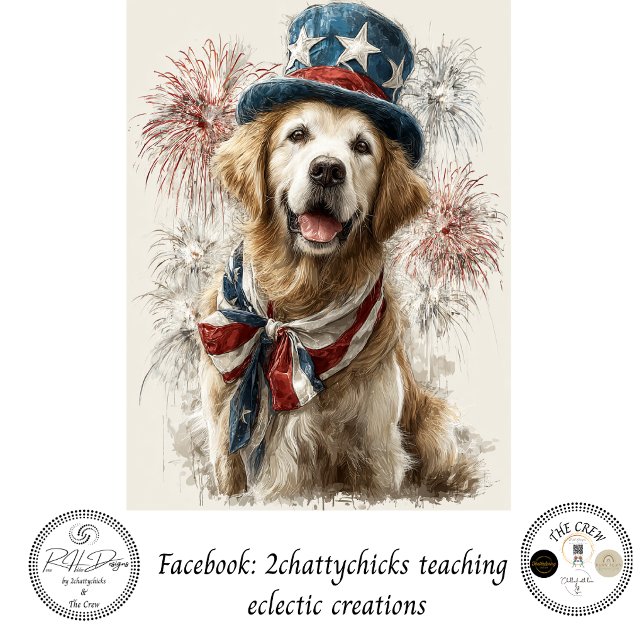 Papier Mousseline Decoupage Patriotic Golden Retriever  250th  (Créateur téléchargé)