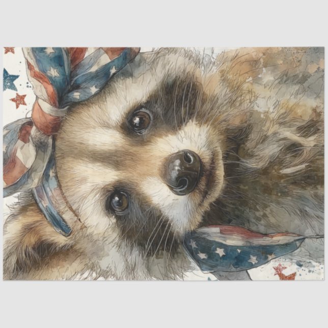Papier Mousseline Découpage Patriotique Raccoon avec drapeau Bandana (Recto)