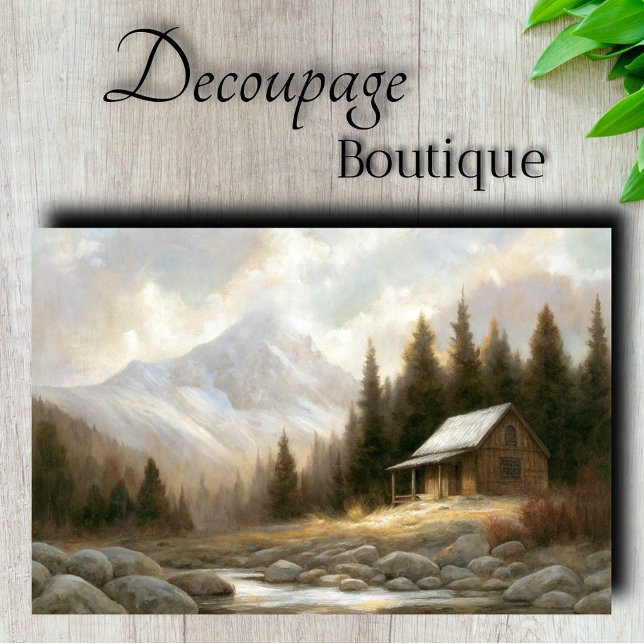 Papier Mousseline Découpage Paysage Cabine de montagne (Mountain Cabin Landscape Decoupage Tissue Paper)