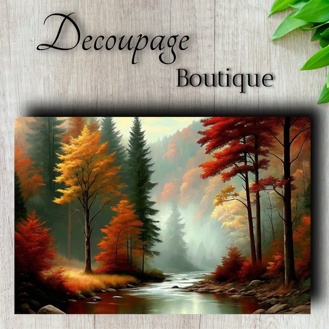 Papier Mousseline Découpage paysage de la forêt d'automne (Autumn Forest Glow - Dramatic Fall River Decoupage Tissue Paper)