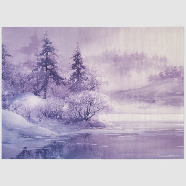 Papier Mousseline Découpage Paysage Neige Couverte Purples Blanc (Recto)
