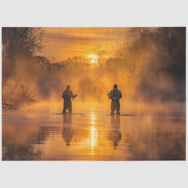 Papier Mousseline Découpage Paysage pittoresque Hommes Pêche (Recto)