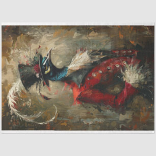 Papier Mousseline Découpage Peacock Peint à l'huile vintage