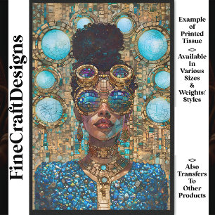 Papier Mousseline Découpage Peau foncée Bleu Femme Faux Mosaic 063