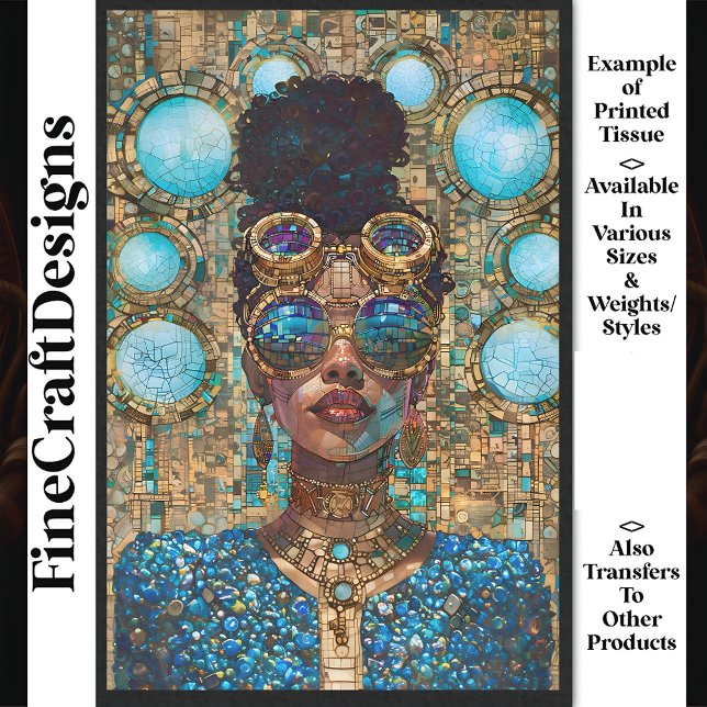 Papier Mousseline Découpage Peau foncée Bleu Femme Faux Mosaic 063 (Créateur téléchargé)