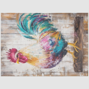 Papier Mousseline Découpage Peinture Oi Whimsical Rooster Rouge Turq