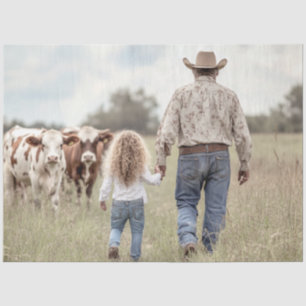 Papier Mousseline Découpage Père Fille main n la main de la vache te