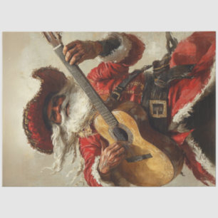 Papier Mousseline Découpage Père Noël Mexicaine Jouer de la guitare